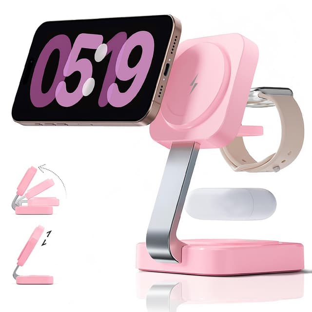 2026 Traveling Wireless Magnetic Fast Charging Station,3 in 1 Charger with i Phone 17 16 15 14 13 12 Pro Max Plus,Apple Watch Series & Air pod 4 3 2 Pro-Gifts for Wife & Husband(Pink)