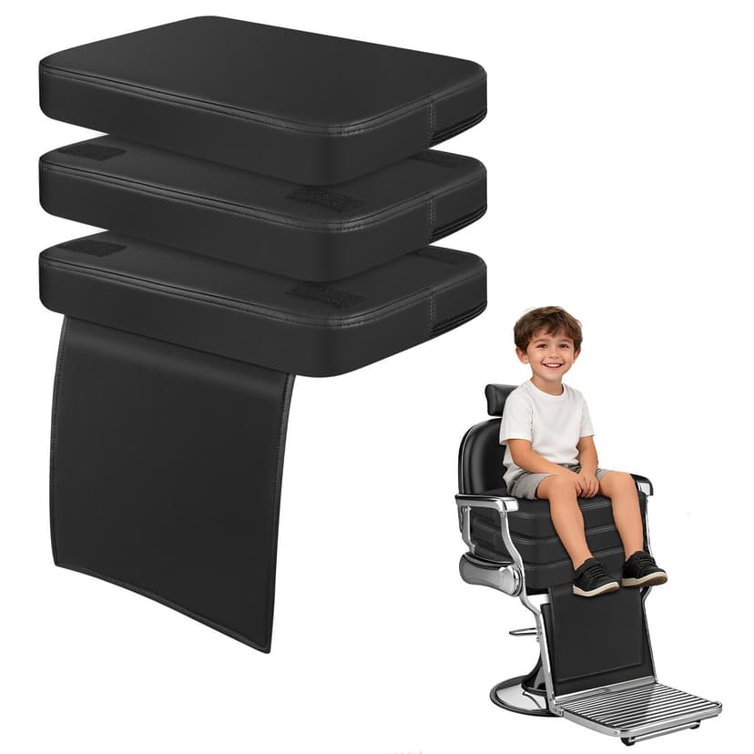 Barber Booster Seat for Kids, 18 x 13 x 7 in 3-Layer Adjustable Children Salon Booster Seat for Hair Cutting with 45D High-Density Sponge, Leather Styling Chair Booster Cushion for Salon, Dinner Table