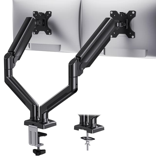 HUANUO Dual Monitor Mount for 2 Monitors up to 32 inches, Each Arm Holds Max 22lbs, Dual Monitor Stand with Advanced System, Height-Adjustable/Tilt/Swivel/Rotate, VESA Standard 75mm or 100mm