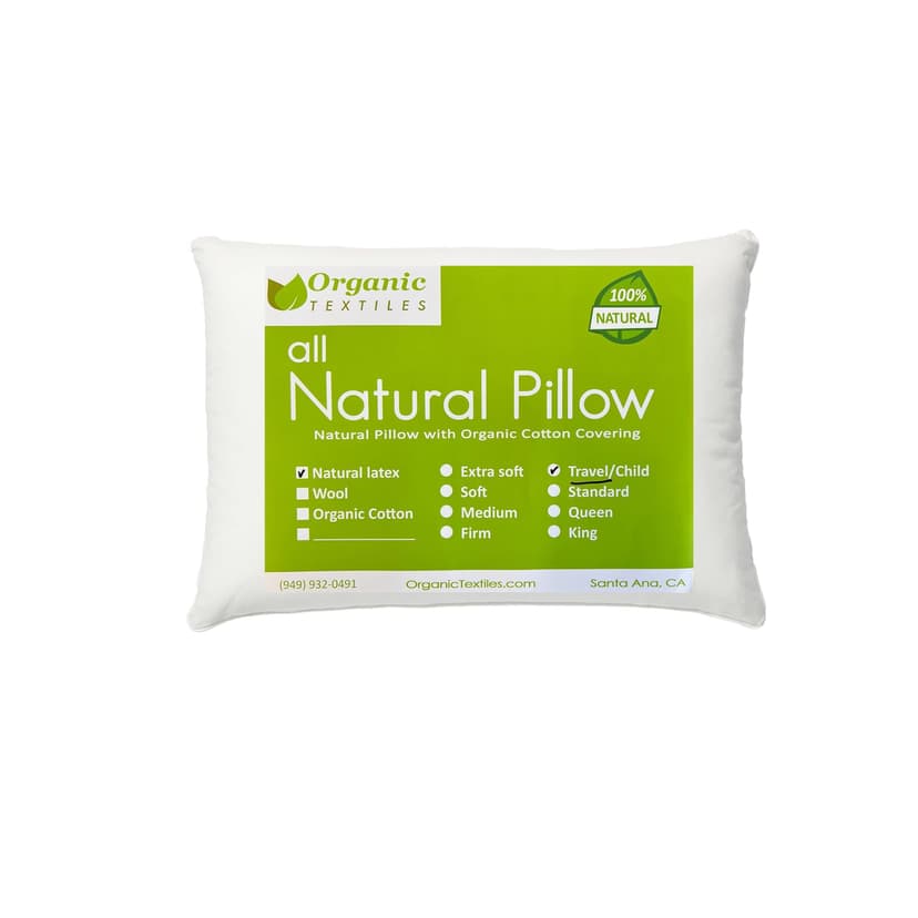 ORGANIC TEXTILES 100% Natural Latex Travel Pillow with Organic Cotton Cover (16 in x 9 in x 6 in) - Great for Airplane, Car, Bus, Train, Camping (Travel - Medium) - Pack of 1