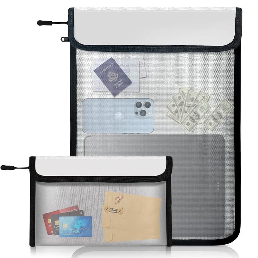 Fireproof Waterproof Document Bag - 2000℉ Protection, Upgraded Two Pockets, Reflective Strips | 2 Sizes (5x8in & 11x15in) | Certified Fire Safe Bag for Cash, Passports & Legal Files