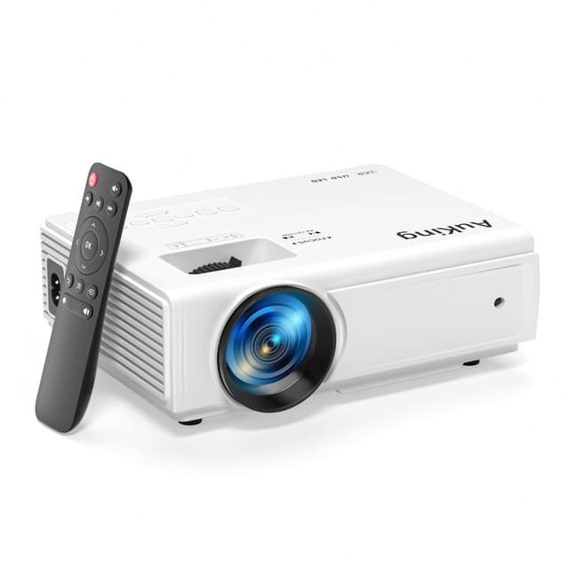 AuKing Projector, 2025 Upgraded Mini Projector, Full HD 1080P Home Theater Video Projector, Compatible with HDMI/USB/AV/Smartphone/TV Box/Laptop