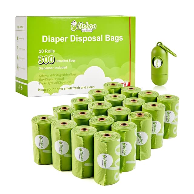 USBOO Disposable Diaper Bags for Baby, 20 Refill Rolls/300 Bags Waste Bags with Dispenser, Convenient and Quick Diaper Disposal, Unscented