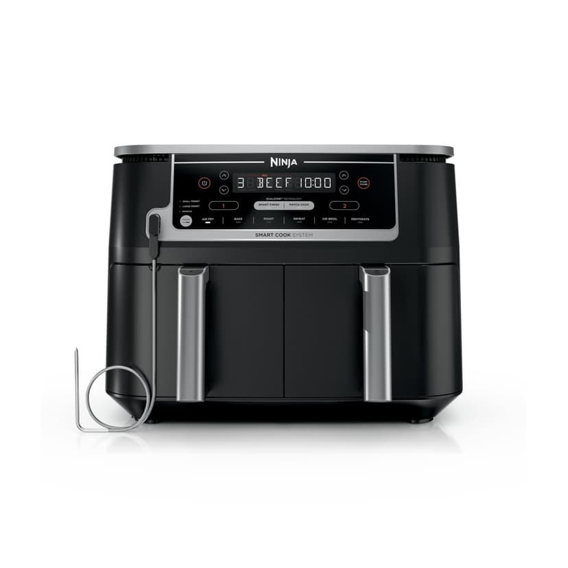 Ninja DZ550 Foodi 10 Quart 6-in-1 DualZone Smart XL Air Fryer with 2 Independent Baskets, Smart Cook Thermometer for Perfect Doneness, Match Cook & Smart Finish to Roast, Dehydrate & More, BLACK