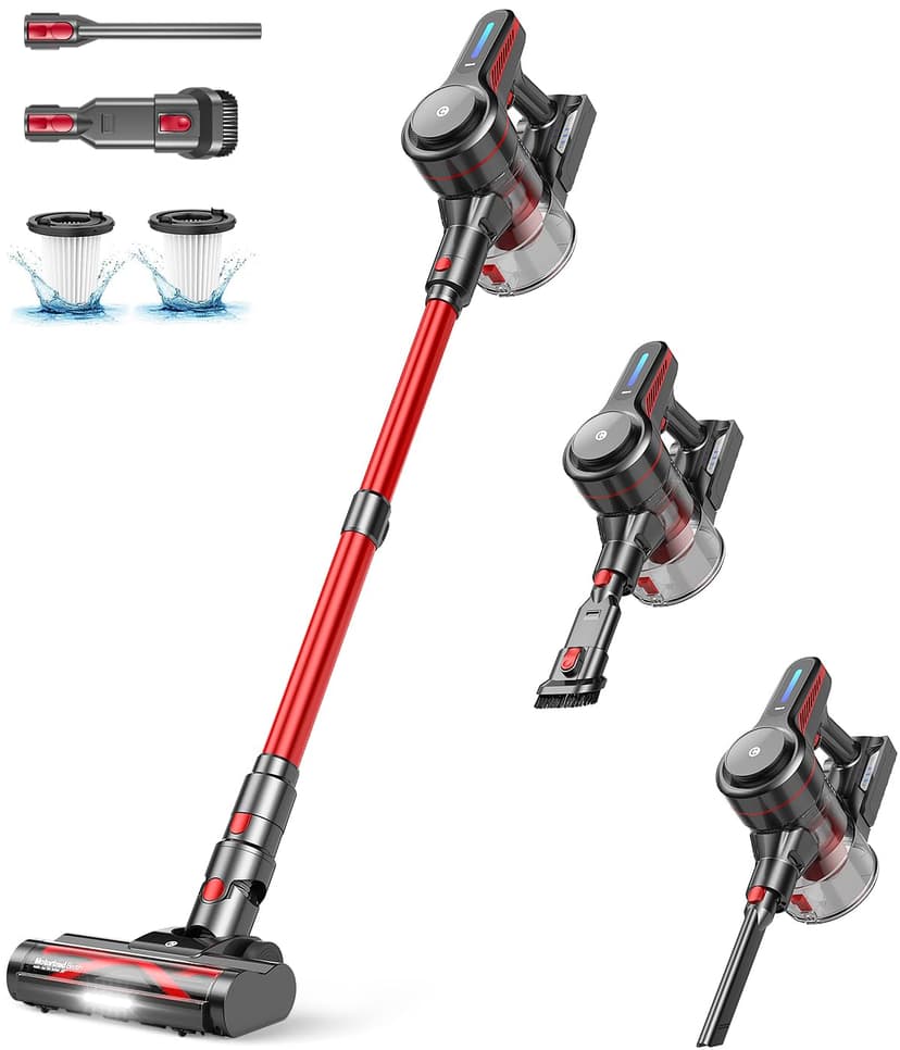 CHEBIO Cordless Vacuum Cleaner, Stick Vacuum with Powerful Suction, 45Mins Runtime Vacuum Cleaners for Home, Anti-tangle and 1.5L Dust Cup, 6 in 1 Lightweight Vacuum for Hardwood Floor Carpet Pet Hair