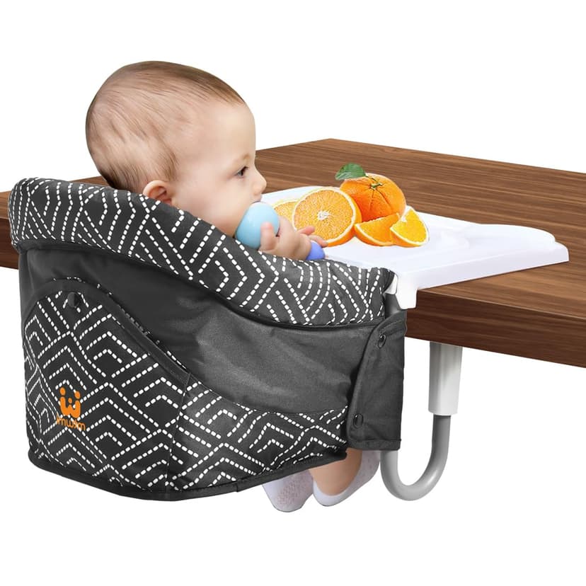 MTWML Hook On High Chair with Tray,Portable Baby High Chair That Attaches to Table,Clip On Fast Table Seat for Babies and Toddlers.Baby Feeding Seat for Dining Tables and Counter(Stripe-Black)
