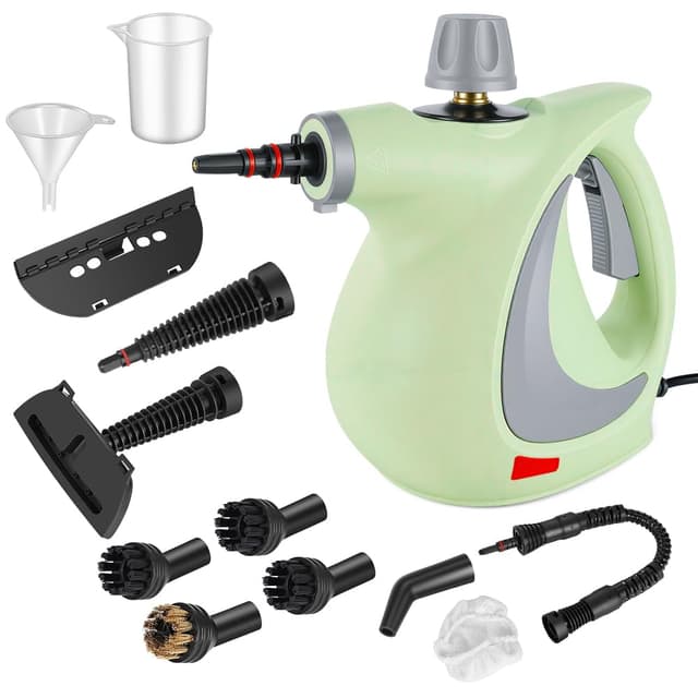 Handheld Pressurized Steam Cleaner with 12 pcs Accessories, Portable Steamer for Cleaning, Steam Cleaner for Home Use, Steamer for Cleaning Car, Furniture, Floor, Upholstery, Grout and Tile, Green
