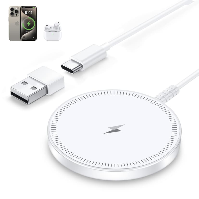 MagSafe Charger Magnetic Wireless iPhone Charge Compatible with iPhone 17 Pro Max Air 16 15 14 Pro Max Plus 13 12 Pro Max & AirPods 4 3 2 Pro - Charging Pad Dock for Travel Home Office