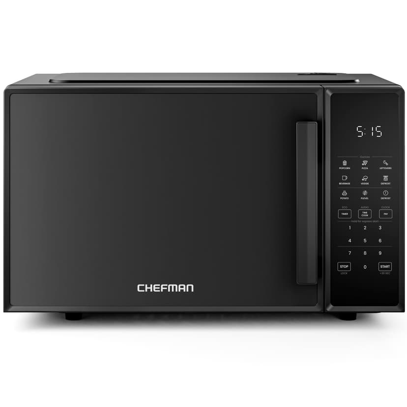Chefman Countertop Microwave Oven 0.9 Cu. Ft., 900 Watts with 10 Power Levels, 6 Cooking Presets with One-Touch Express Cook, Eco Mode, Child Safety Lock, & Mute Button - Black
