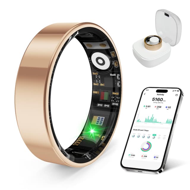 prxxhri Smart Health Ring, Featuring Stress and Sleep Monitoring Functions, Compatible with iOS and Android, Waterproof Fitness Tracker for Women & Men, No Subscription Fee. (Rose Gold, 8)