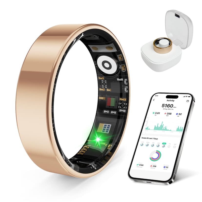 prxxhri Smart Health Ring, Featuring Stress and Sleep Monitoring Functions, Compatible with iOS and Android, Waterproof Fitness Tracker for Women & Men, No Subscription Fee. (Rose Gold, 8)