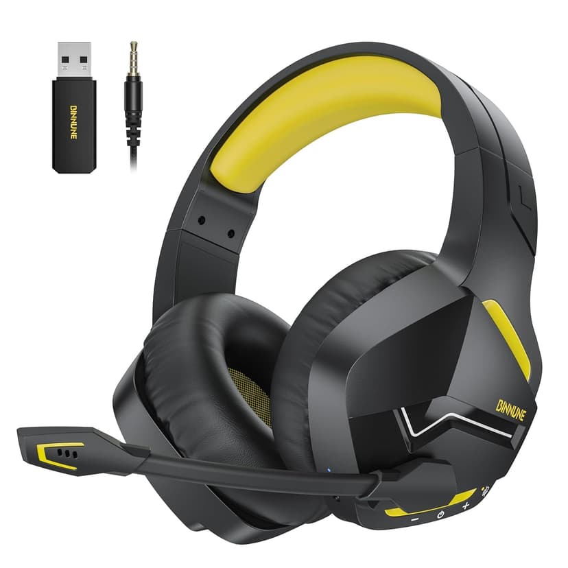 BINNUNE 2.4GHz Wireless Gaming Headset, Bluetooth 5.3 Gaming Headphones with Noise Canceling Mic, 120H Ultra-Long Battery, 50mm Drivers, Multi-Platform for PC / PS5 /PS4/ Switch/Mobile, Yellow