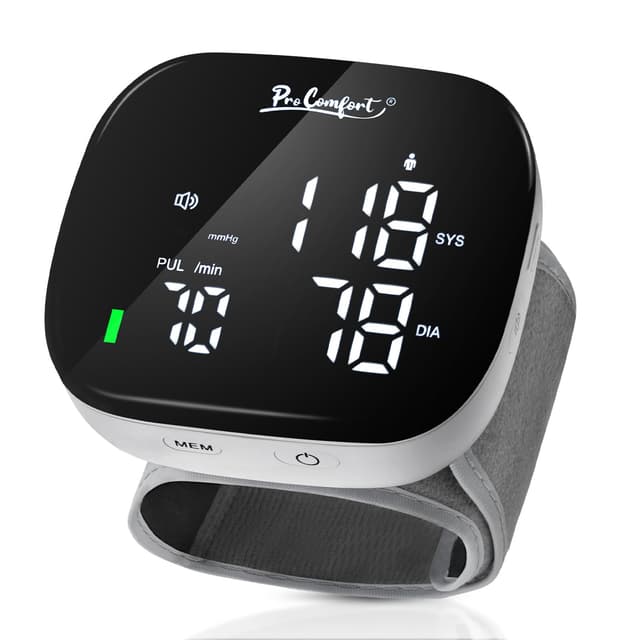 Pro Comfort Wrist Blood Pressure Monitor Large LED Display Rechargeable Voice Broadcast Digital BP Machine 199 * 2 Sets Memory with Adjustable Cuff 5.3-7.7 inch with Carrying Case for Home Use
