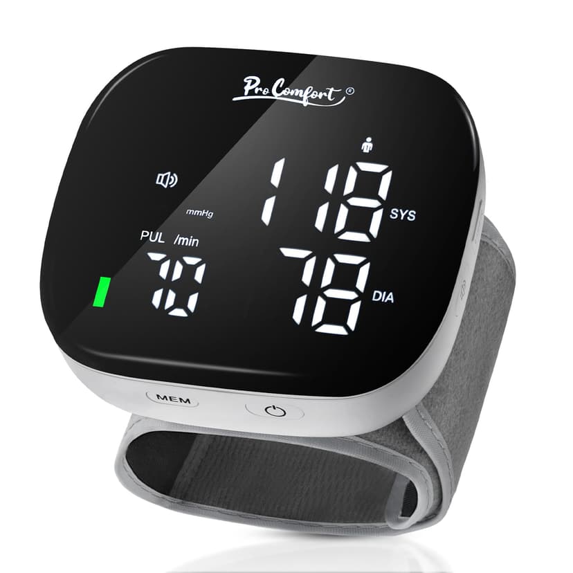 Pro Comfort Wrist Blood Pressure Monitor Large LED Display Rechargeable Voice Broadcast Digital BP Machine 199 * 2 Sets Memory with Adjustable Cuff 5.3-7.7 inch with Carrying Case for Home Use