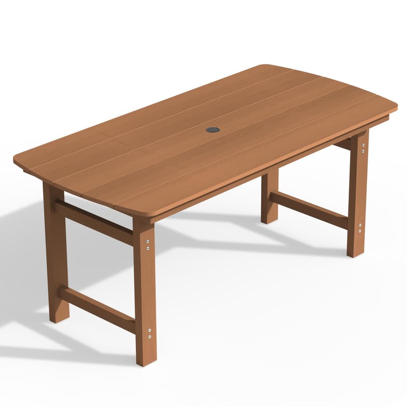 Ciokea HDPE Outdoor Dining Table with Umbrella Hole,66" Rectangle Patio Table for 6,All-Weather Outdoor Patio Furniture Set for Garden Backyard,Teak