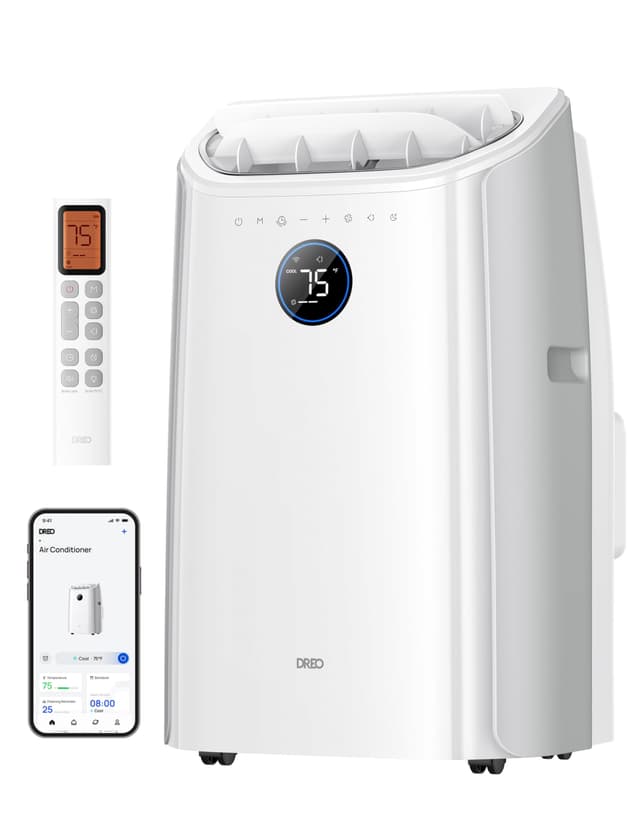 DREO Portable Air Conditioners, 12000 BTU ASHRAE (8000 BTU DOE) Smart AC Unit for Room with Drainage-free Cooling, APP/Voice/Remote, Fan & Dehumidifier, Quiet Standing AC for Bedroom, AC515S New