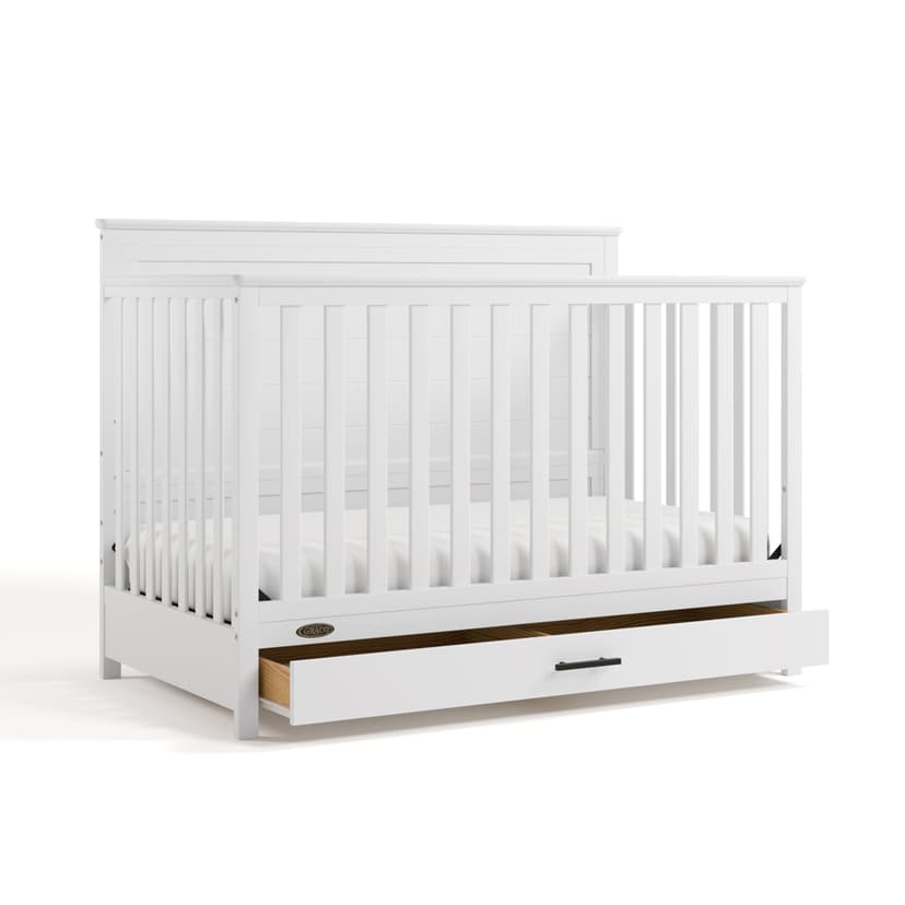 Graco Tristan 5-in-1 Convertible Crib with Drawer (White) – GREENGUARD Gold Certified, Fits Standard Crib Mattress, Premium Handle, Converts to Toddler Bed, Daybed, and Full-Size Bed