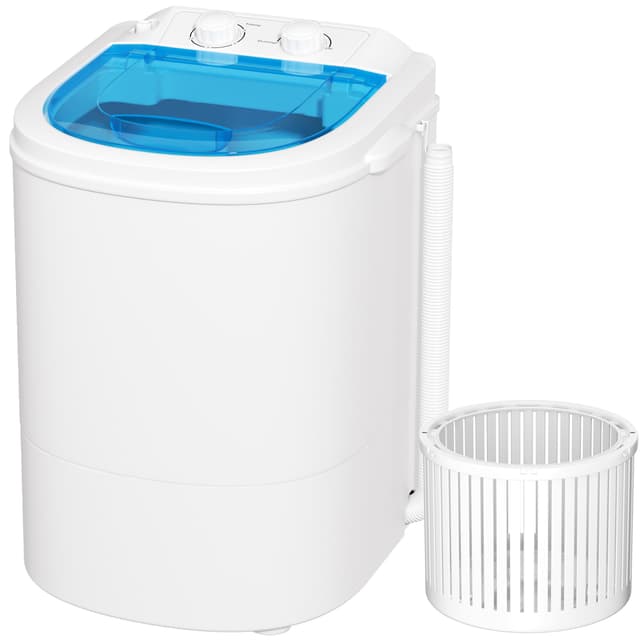 Greenvelly Portable Washing Machine, Single Tub Small Laundry Washer with Spin Basket, 6.6lbs Portable Washer Dryer Combo for Apartments,Dorms (White Blue)