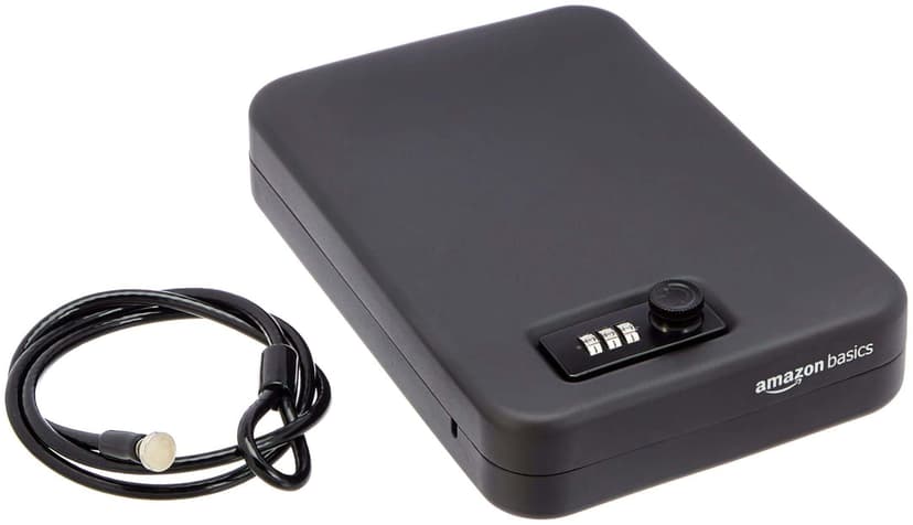 Amazon Basics Portable Security Case Lock Box Safe with Combination Lock for Valuables, Documents, College Dorm Room, XL, Black