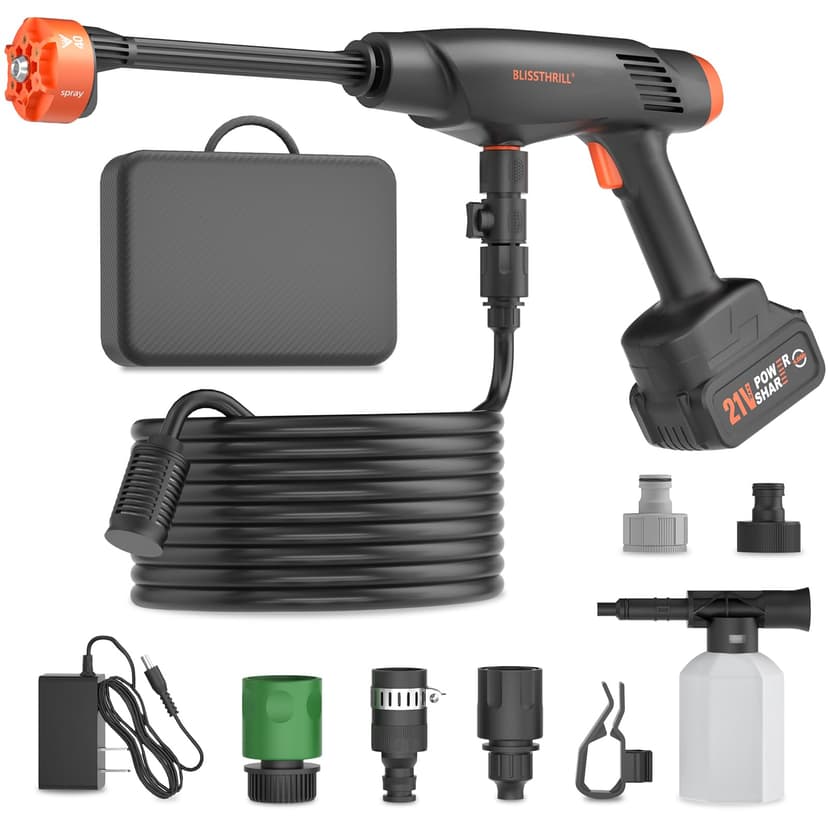 Cordless Pressure Washer Battery Powered; 1100PSI 2.4 GPM Portable Cordless Power Washer with 6-in-1 Nozzle, Foam Cannon, 21V Battery&Charger; Handheld Battery Pressure Washer (EnduringOrange)