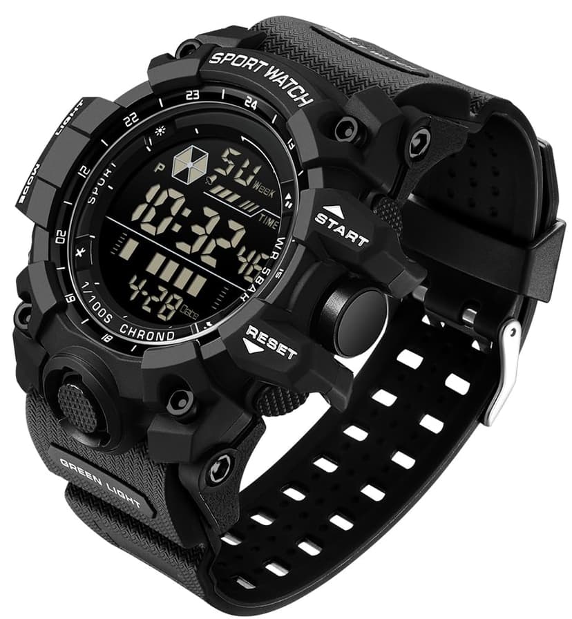 FANMIS Mens Military Multifunction Digital LED Watch Electronic Waterproof Alarm Quartz Sports Watch (U Black)