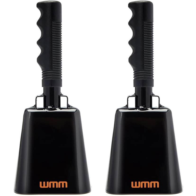 10 Inch Cow Bells Noise Makers Cowbells for Sporting Event Cheering Bell for Football Games Large Steel Cowbell with Handle Solid School Bells Call Bell (2-Pack Black)