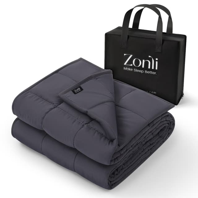 ZonLi Weighted Blanket for Adults (48"x72", 12lbs, Dark Grey) Twin Size High Breathability Cooling Heavy Blanket, Soft Material with Premium Glass Beads, All-Season, Easy Care
