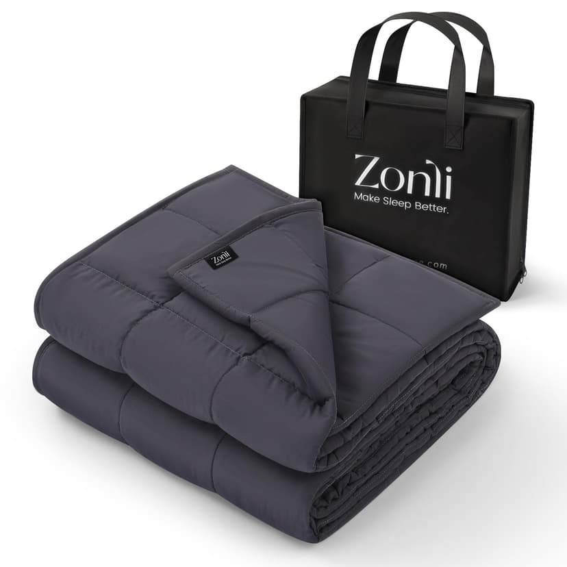 ZonLi Weighted Blanket for Adults (48"x72", 12lbs, Dark Grey) Twin Size High Breathability Cooling Heavy Blanket, Soft Material with Premium Glass Beads, All-Season, Easy Care