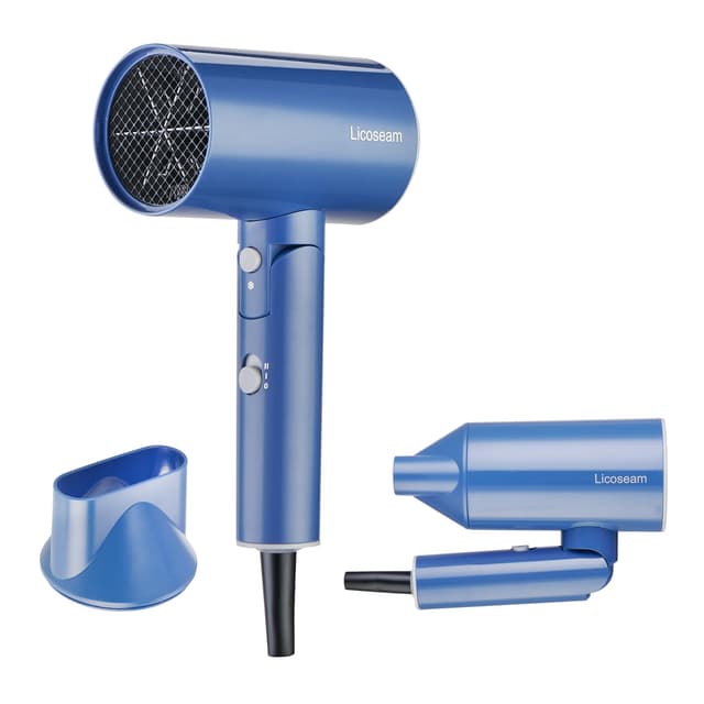 Licoseam Hair Dryer, 1600W Small Foldable Hair Blow Dryer, Fast Drying Compact Hair Dryer, Blue
