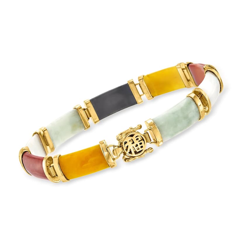 Ross-Simons Good Fortune Jade Bracelet in 18kt Gold Over Sterling