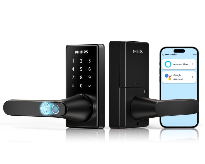Philips Wi-Fi Smart Door Lock with Handle, Keyless Entry Door Lock for Front Door Lock Set with App Remote Control, Fingerprint Door Handle Lock, Touchscreen Keypad Lever Lock Front Door Handle