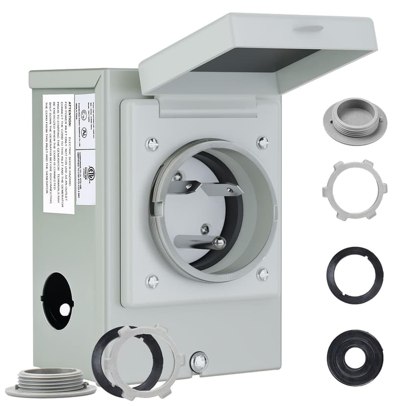 RVMATE Pre-Drilling 30 Amp Generator Power Inlet Box NEMA TT-30P 125V 3750W Power Inlet Box, Waterproof for Outdoor Use