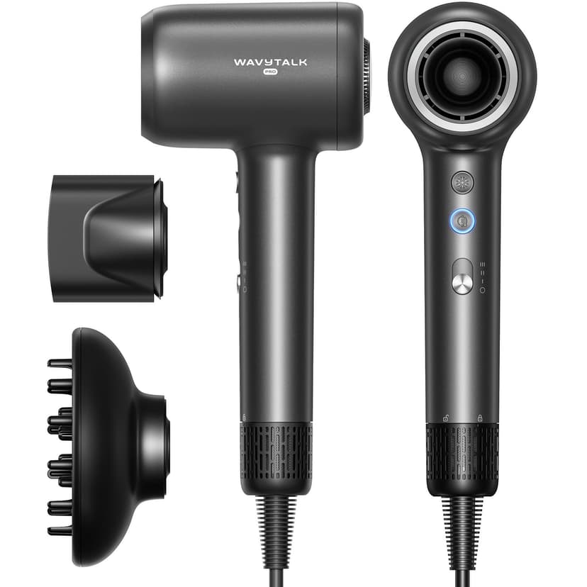 Hair Dryer, Wavytalk Turblow Pro Fast Drying Blow Dryer with Diffuser, High Speed Hair Dryer with 110,000 RPM, Pro Negative Ions for Reduces Damage, Frizz Smoothing, 3 Speeds & 3 Temps, Matte Grey