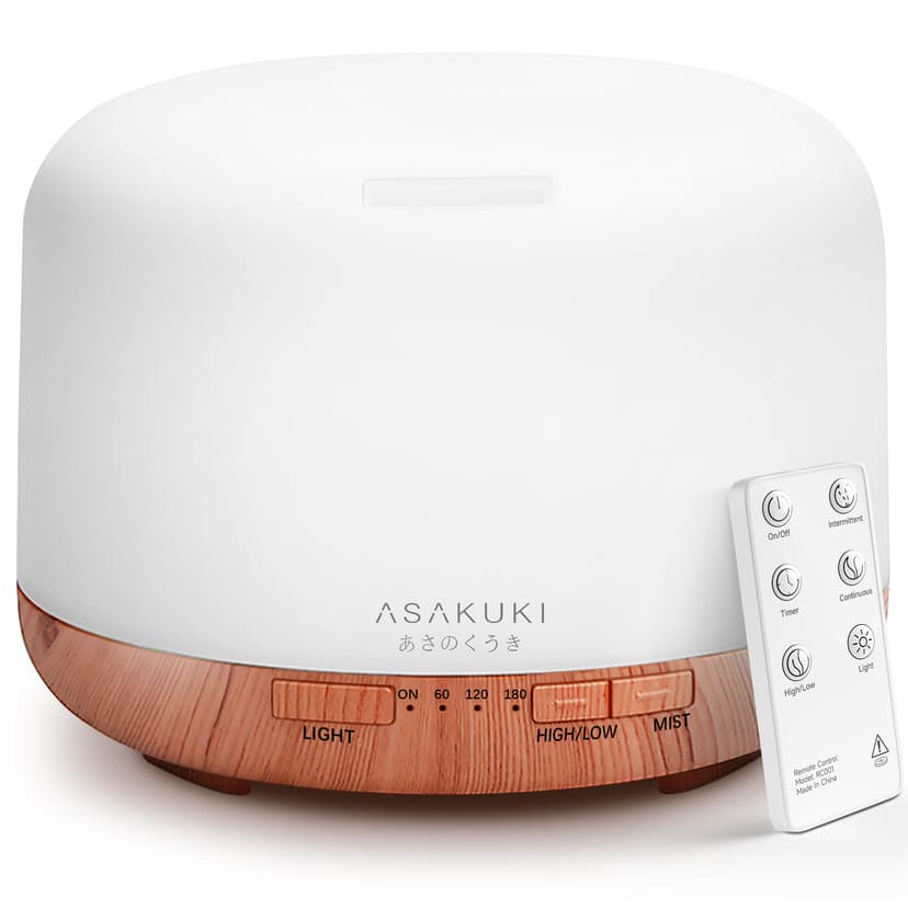 ASAKUKI Essential Oil Diffuser 500ml, Ultrasonic Aromatherapy Humidifier with Remote Control, 7 LED Colors, Timer & Auto-Off, Large Room Diffuser (Yellow)