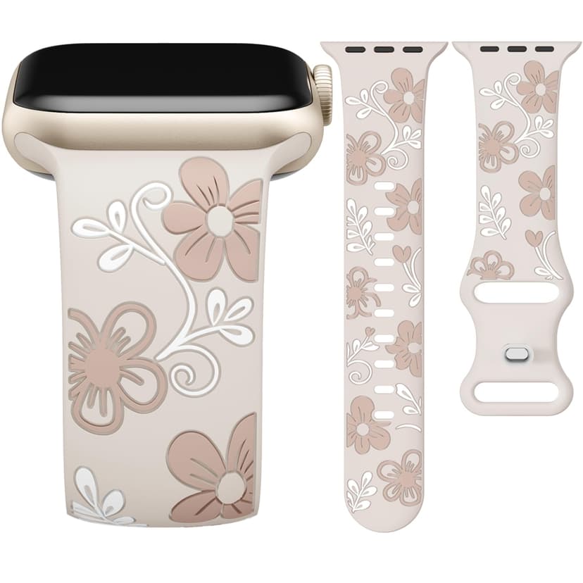 Witzon Floral Band Compatible with Apple Watch Bands For Women 41mm 40mm 38mm 42mm 44mm 45mm 46mm 49mm, Engraved Cute Flower Soft Silicone Strap for iWatch Series 11 10 9 8 7 6 5 4 3 2 1 SE Ultra