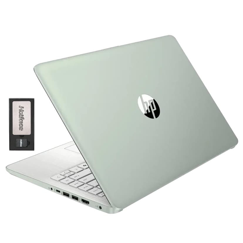 HP 14-inch Ultra Light Laptop W/1 Year Office 365&AI-Copilot, Intel Processor N150, 16GB RAM, 416GB Storage (128GB UFS + 288GB Docking Set), HD Camera, Long Battery Life, Wi-Fi 6, Win 11s, Green