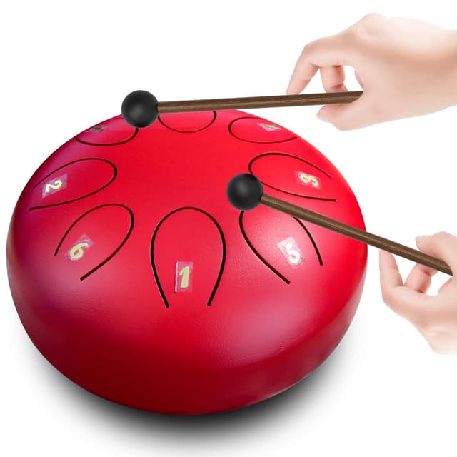 REGIS Steel Tongue Drum 6 Inch 8 Notes, Rain Drum Style Calming Percussion Instrument for Relaxation & Meditation, Musical Gift for Adults & Beginners(red)