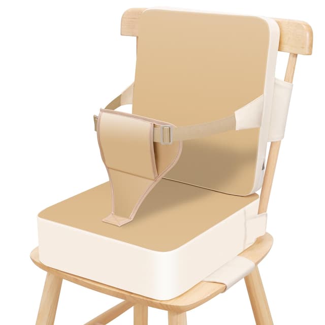 TOTIDYH Toddler Booster Seat for Dining Table, Non-Slip Kitchen Chair Booster Seat with Backrest and Adjustable Straps, Portable PU Waterproof Travel Baby Booster Increasing Cushion