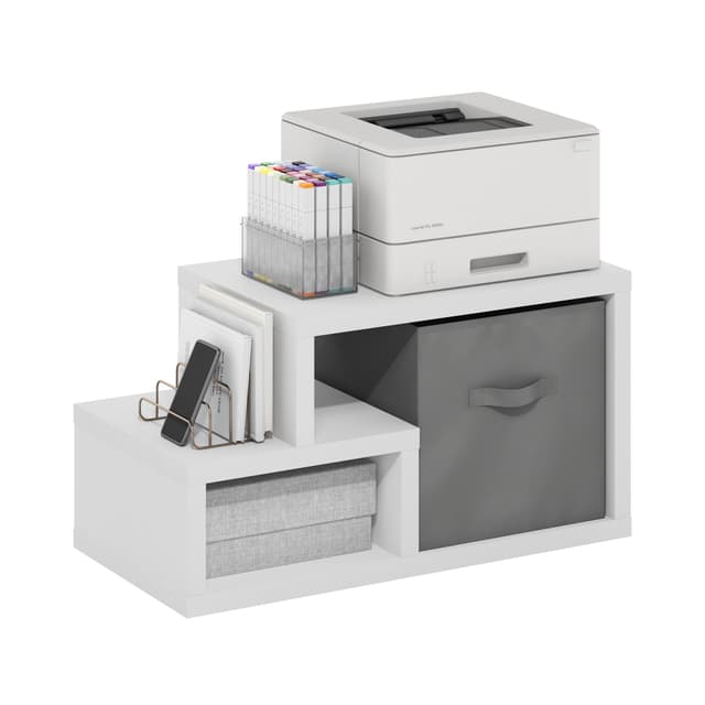 Furinno Viola Multipurpose Shelf, with Storage Bin, White/Light Grey