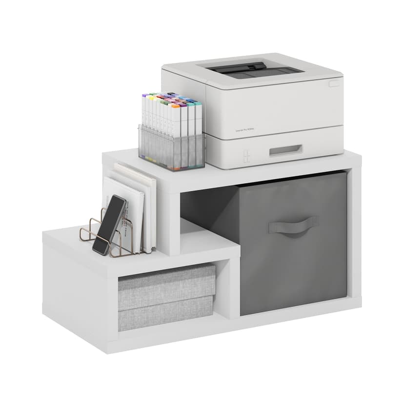 Furinno Viola Multipurpose Shelf, with Storage Bin, White/Light Grey