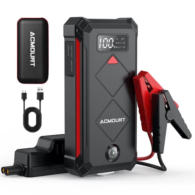 Acmount P100 Car Jump Starter, 5000A Peak Lithium Jump Starter Battery Pack for Up to 10.0L Gas or 8.0L Diesel Engine, Safe 12V Portable Battery Starter Power Pack with LED Screen & LED Light