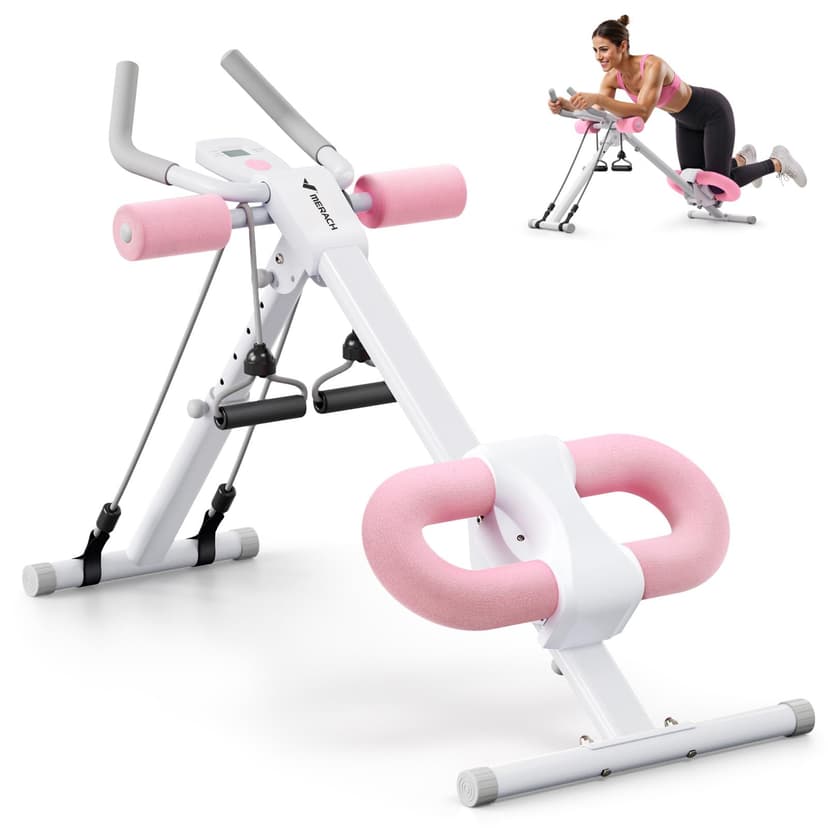 MERACH Ab Machine, Ab Workout Equipment, Adjustable Ab Trainer Machine for Abs Workout at Home Gym, Foldable, Knee Protection, Abdominal Trainer for Stomach Workout (Pink)