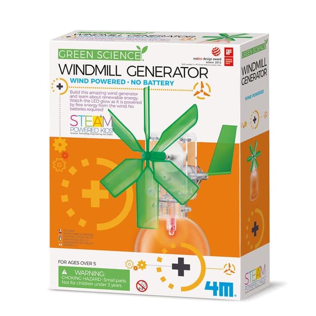 4M Toysmith, Green Science Windmill Generator Kit, DIY Science Kit With LED Lights, For Boys & Girls Ages 8+ (Packaging May Vary)