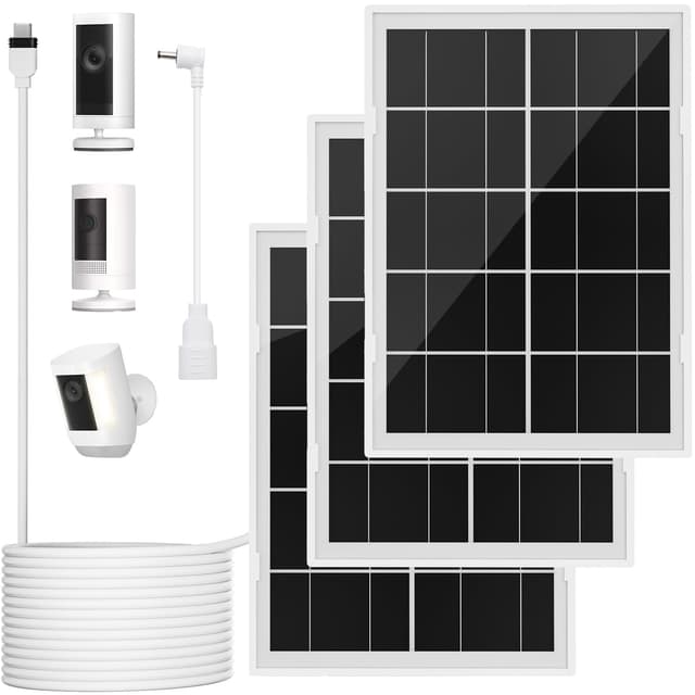 7W Solar Panel for Ring,3Pack Solar Charger for Stick Up Cam, Stick Up Cam Pro, Spotlight Cam Plus/Pro with 10FT/3M Waterproof Long Cable and USB-C to Barrel Plug Adapter