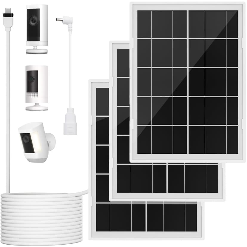 7W Solar Panel for Ring,3Pack Solar Charger for Stick Up Cam, Stick Up Cam Pro, Spotlight Cam Plus/Pro with 10FT/3M Waterproof Long Cable and USB-C to Barrel Plug Adapter