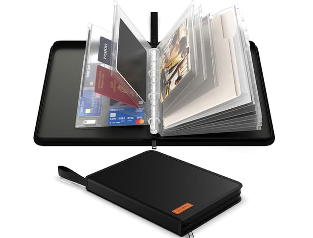 Important Document Organizer Zipper Binder,Fireproof Document Bag for Birth Certificate Protector, Waterproof Bill Organizer in Case I Go Missing Binder for Home Safe, 4 Ring Receipt Holder (Black)