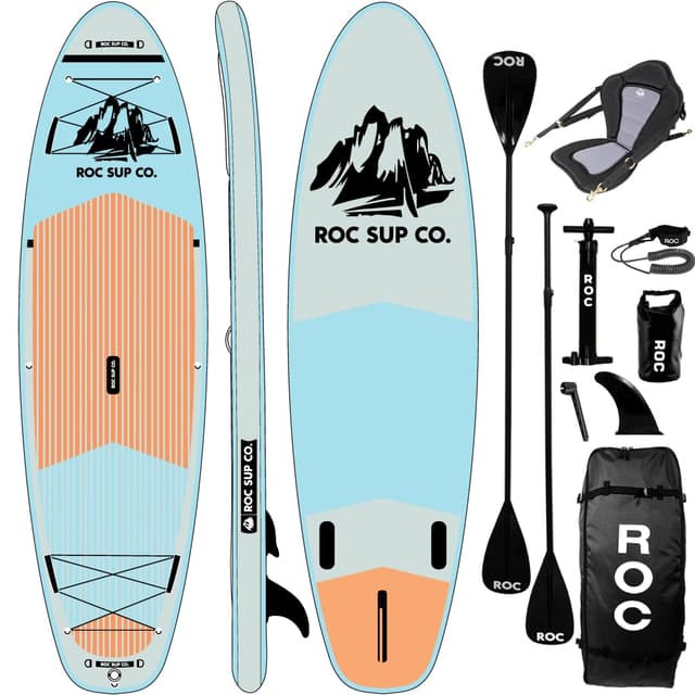 Roc Inflatable Stand Up Paddle Boards with Premium SUP Paddle Board Accessories, Wide Stable Design, Non-Slip Comfort Deck for Youth & Adults (Cloud W/Kayak Seat)