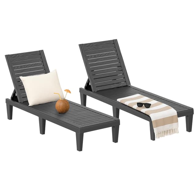 ROJIK Outdoor Chaise Lounge Chair Set of 2,with 5-Position Adjustable Backrest,Waterproof & Lightweight | Durable Indoor/Outdoor Patio Lounger Chair for Garden Pool Beach,Black