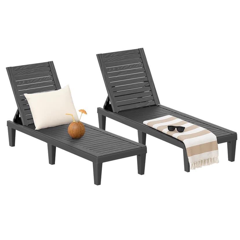 ROJIK Outdoor Chaise Lounge Chair Set of 2,with 5-Position Adjustable Backrest,Waterproof & Lightweight | Durable Indoor/Outdoor Patio Lounger Chair for Garden Pool Beach,Black