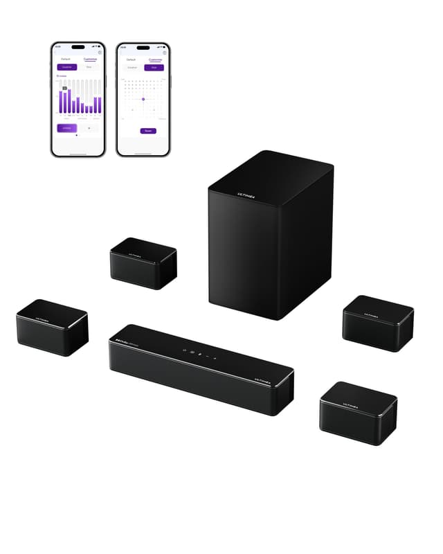 ULTIMEA 7.1Ch Soundbar with Dolby Atmos, APP Control, Surround Sound System for TV, 4 Wired Surround Speakers, Sound Bar for TV with 6.5" Wireless Subwoofer, Soundbar for TV, Poseidon D80 Upgraded